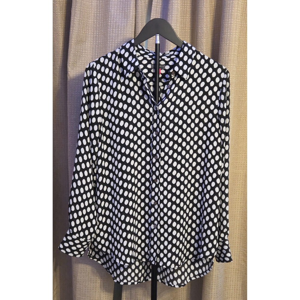 Vince Camuto Long Sleeve Button Up‎ High Low Blouse Women's Size Small Polka Dot